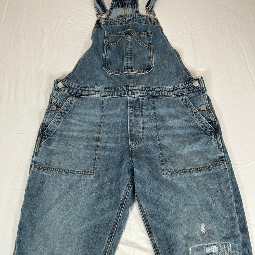 Gap Denim For Good Womens Medium Blue Distressed Relaxed Denim Overalls M - Picture 5 of 11